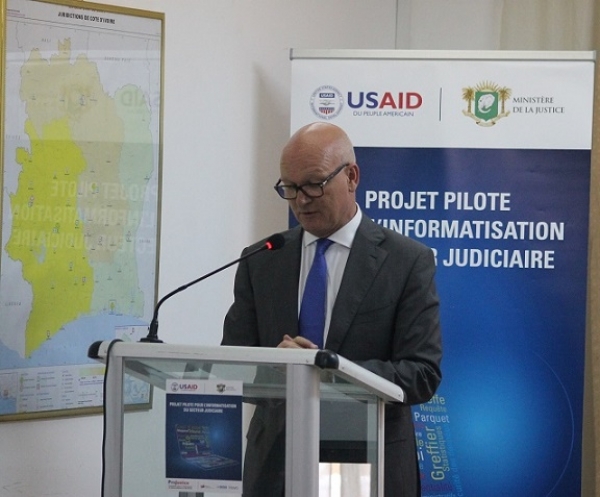 Le chef de projet ProJustice, Daniel Dobrovoljec au lancement du projet pilote pour l&#039;informatisation du secteur judiciaire, le 21 avril 2016