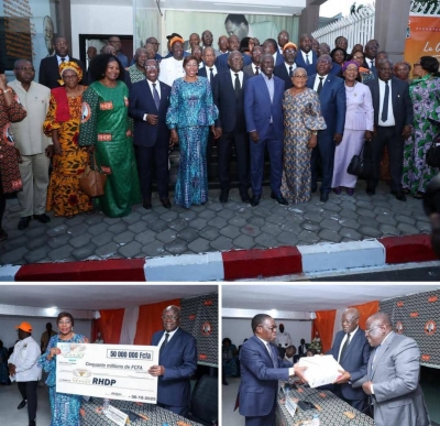 C&ocirc;te d'Ivoire-Pr&eacute;sidentielle 2025 : les S&eacute;nateurs du RHDP et le CESEC offrent 75 millions FCFA pour soutenir la campagne d&rsquo;Alassane Ouattara