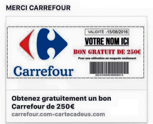 fac simile du faux bon d&#039;achat de carrefour qui circule depuis peu sur la toile en Côte d&#039;Ivoire