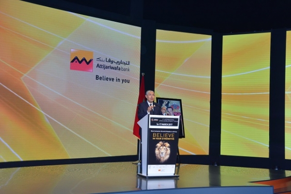 Le président du groupe Attijariwafabank, M. Mohamed El Kettani à la clôture de la 5ème édition du Forum International Afrique Développement (FIAD), le 17 mars à Casablanca (Maroc).